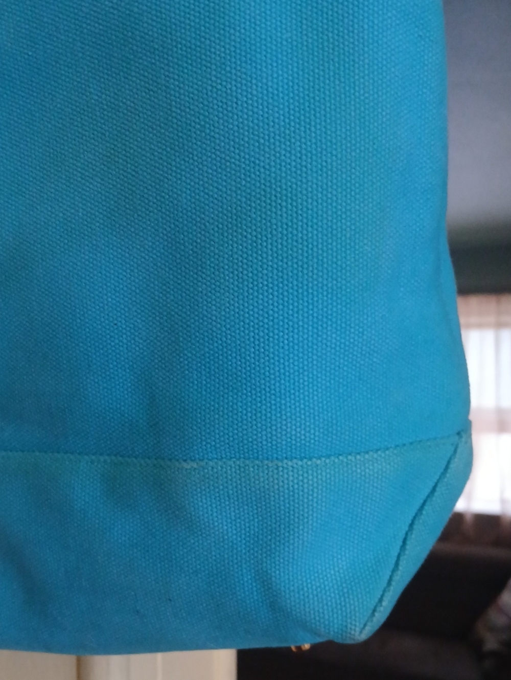 Tory Burch Turquoise Canvas Tote with Brown Leather Trim and Logo - Picture 6 of 11